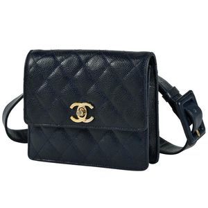 Chanel Waist Bag CC Matelasse Waist Pouch Mini Body Bag Caviar Skin Navy